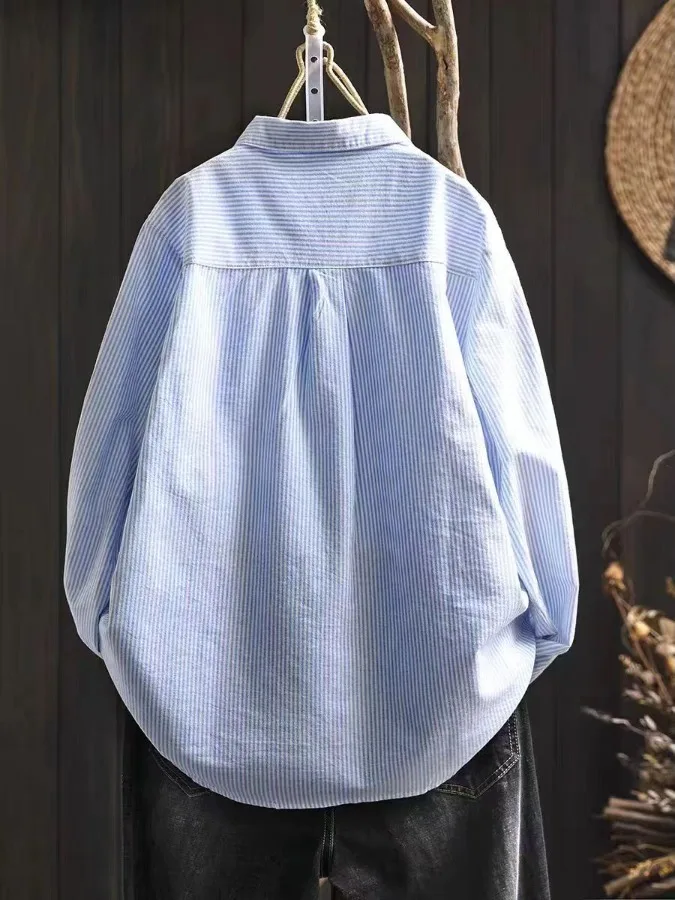 Suelto Casual ey rayas largo Sve mujer irt tamaño grande único ket ropa interior capa Base artística Sle otoño nuevo