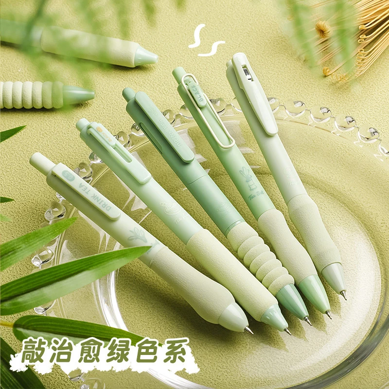 قلم جل بلمسة ناعمة من السلسلة الخضراء للطلاب ، أدوات مكتبية سوداء لإعادة الملء ، أدوات مكتبية ومستلزمات مدرسية ، جديد ، قلم كتابة ، 5 في العبوة #2