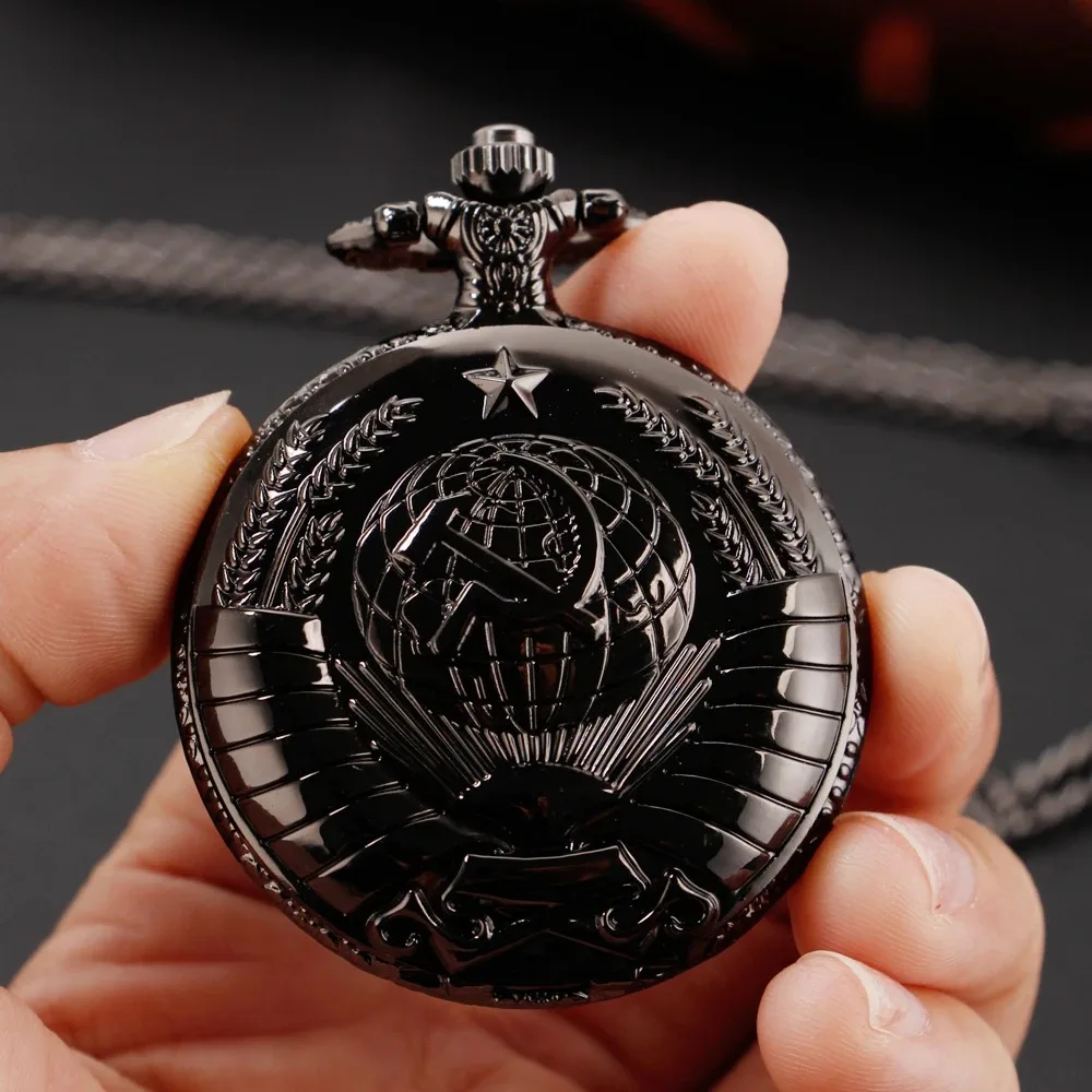 ブラックリパブリック鎌エンブレムクォーツ懐中時計ヴィンテージネックレスペンダントユニバーサル時計ギフト男の子と女の子へ