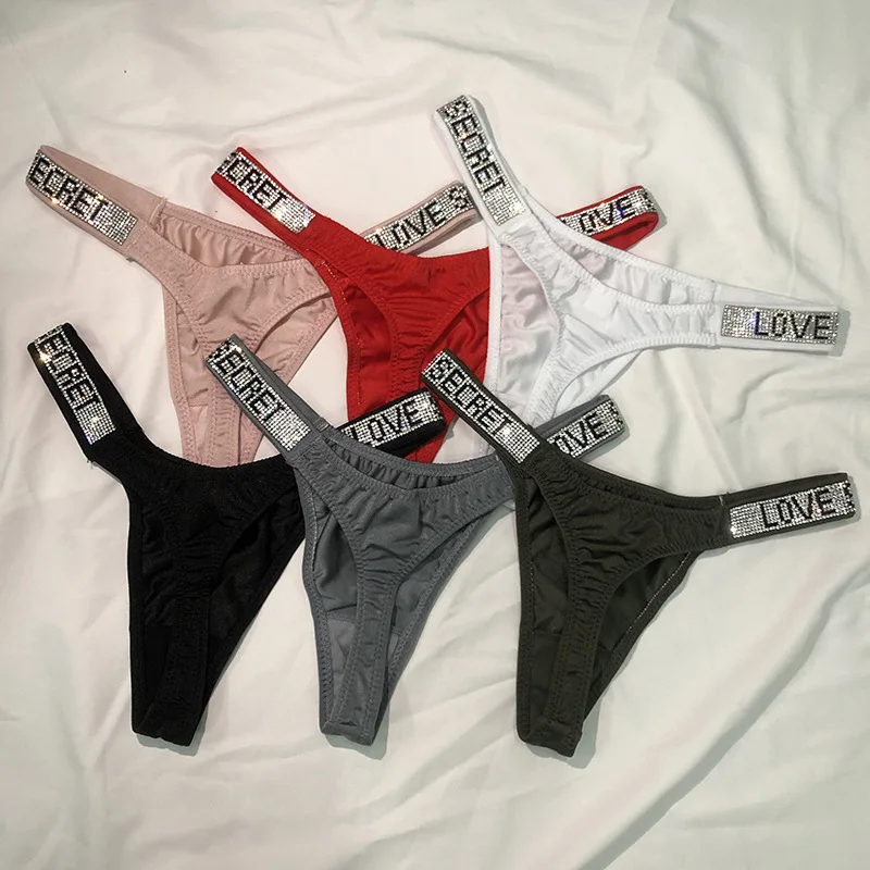 

Sexy low waisted T-pants with rhinestones thong underwear, sporty and sexy hip lifting thong, invisible T-pants