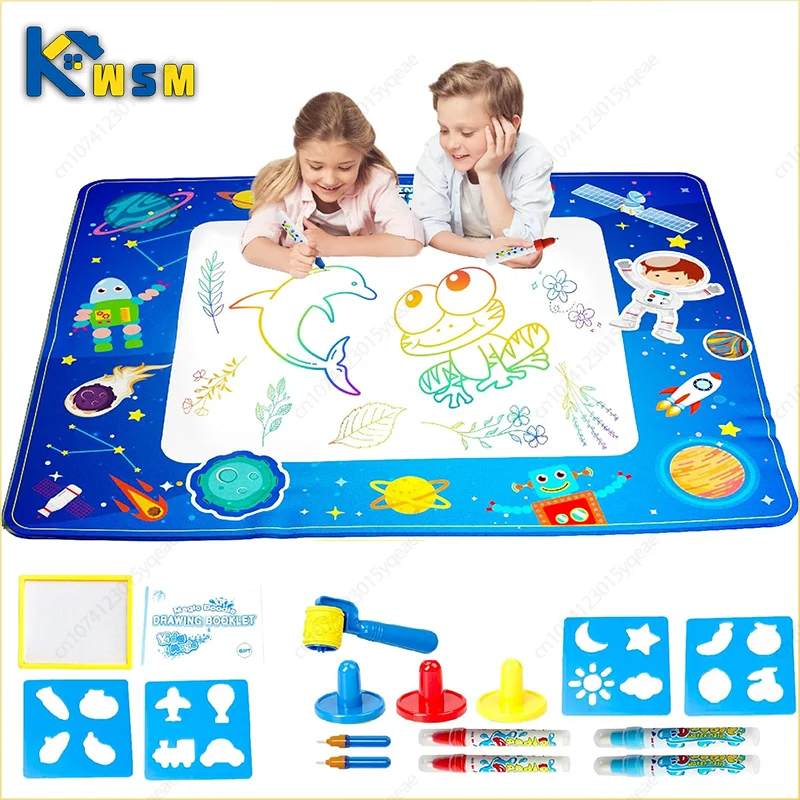 Tapete de dibujo de agua mágica para niños, tapete para colorear garabatos con bolígrafos mágicos reutilizables, tablero de pintura Montessori, juguetes educativos, regalos para niños, 100x80CM