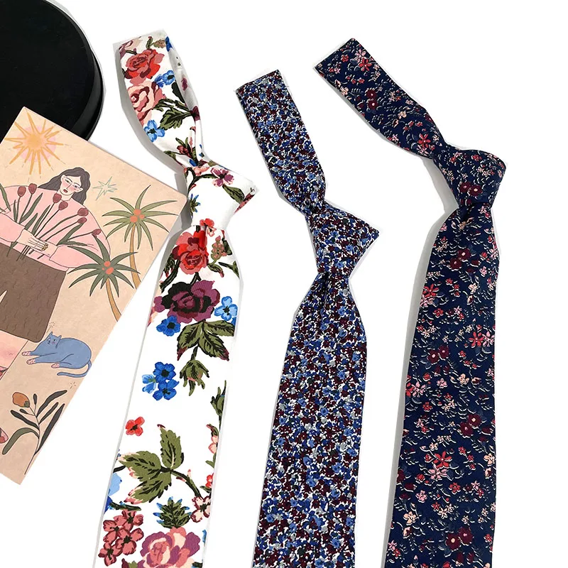 Fashionable Floral Print Silk Tie White Casual Business Women's Small Flower Patterned Necktie Unisex Versatile Accessories