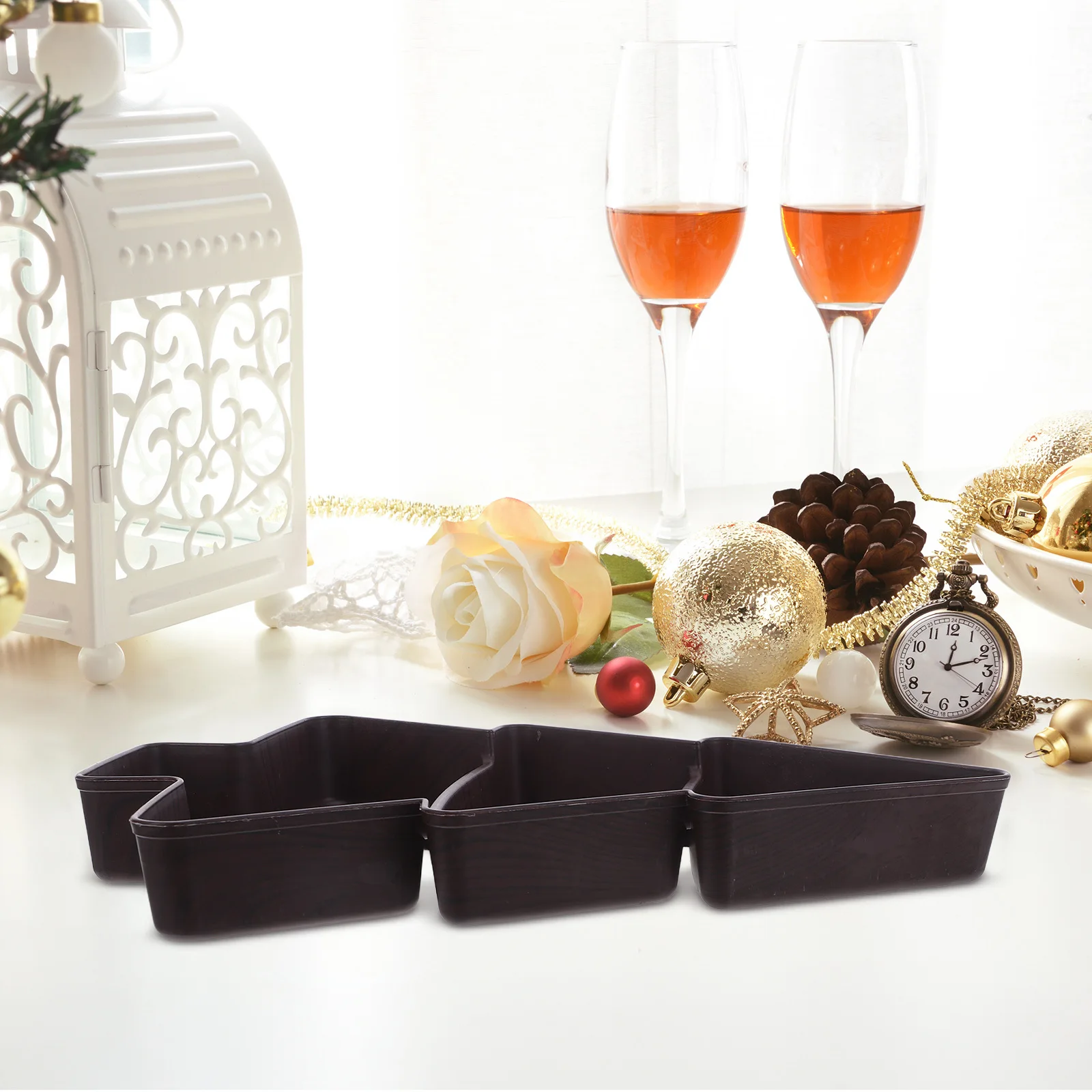 

Christmas Tree Shaped Divided Serving Platter Plastic Holiday Snack Tray Rustic Wood Texture Candy Nut Board for Party