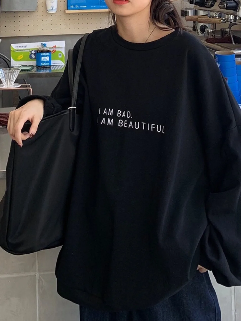 Neuer Herbst-Komfort- und Casual-Minimalistischer Buchstaben-Studentenpullover, lockerer und dünner Langarm-Hoodie für Damen – Detail 5