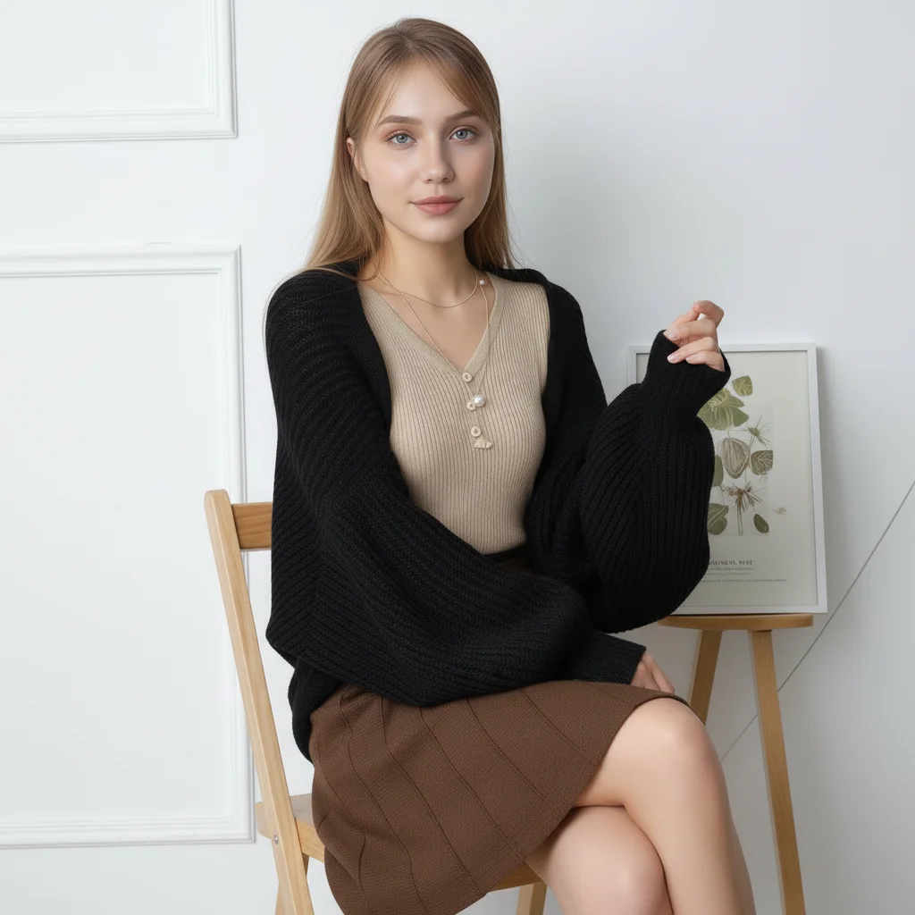 Ladies' bat sleeve knitted cardigan, casual and lazy style, daily commuting street wear, available in multiple colors