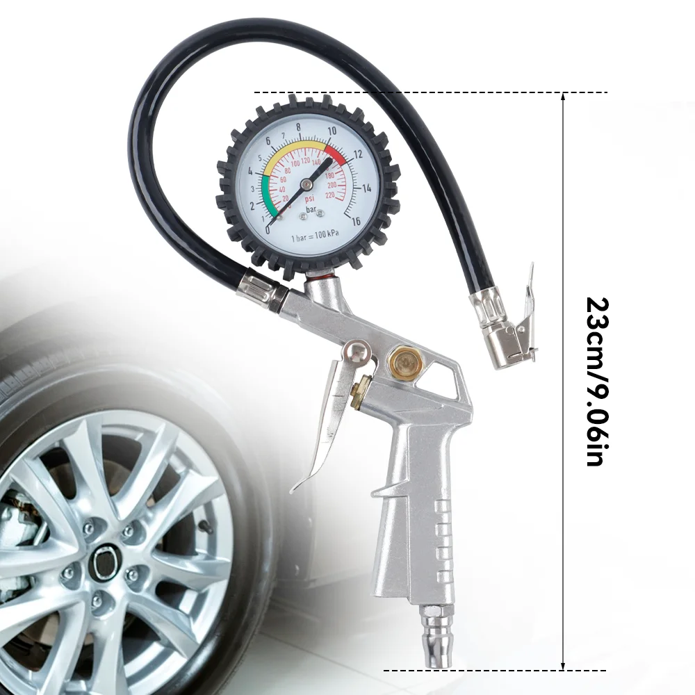 220PSI Car Tire Pressure Gun, Aluminum Alloy Gun Body, Tire Air Pressure Monitoring Gauge, Car Repair Tools, For Air Compressor