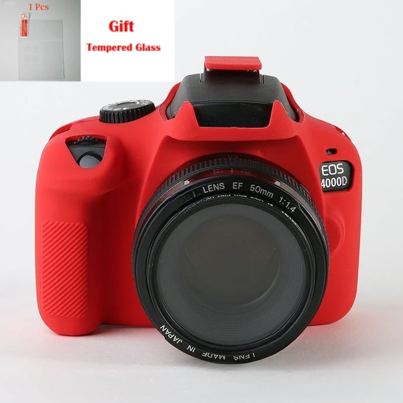 For Canon EOS 3000D 4000D SLR camera silicone protective case silicone cover Camera Bag Waterproof + free tempered film