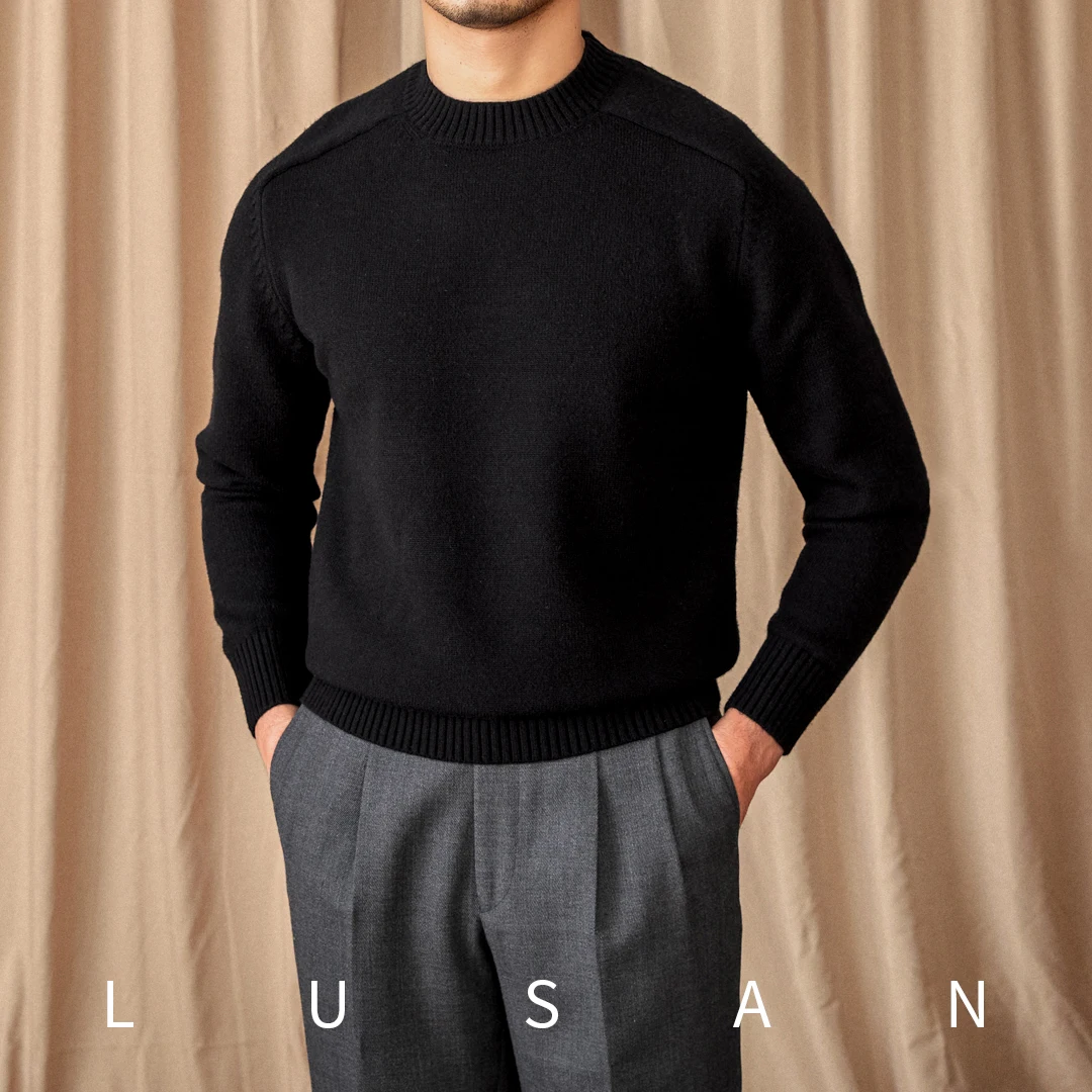 Sweater leher bulat lengan panjang untuk pria, Sweater Turtleneck kasual Inggris musim gugur dan musim dingin warna polos lengan panjang komuter Jepang Vintage