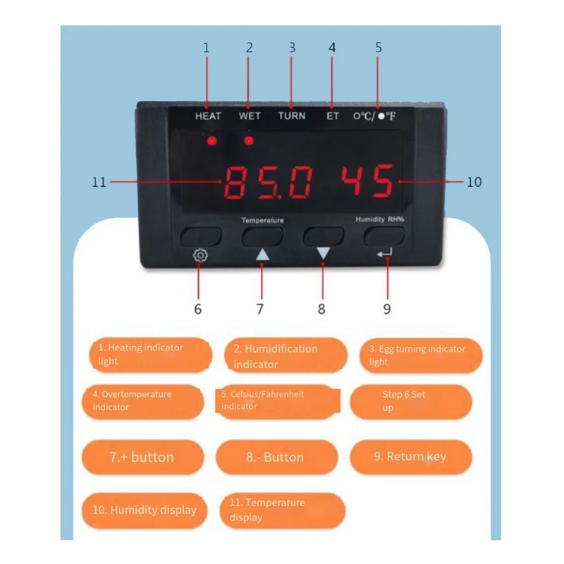 Controlador de microordenador con pantalla Digital electrónica, termostato automático, medidor de temperatura y humedad, piezas de repuesto de incubadora