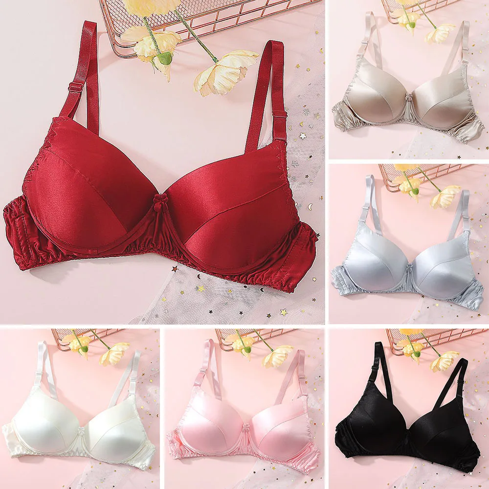 Women Thin Style Without Steel Ring Breathable Bra Silk Sexy Bra Double-sided Silk Seamless Underwear Lingerie Push Up Bralette