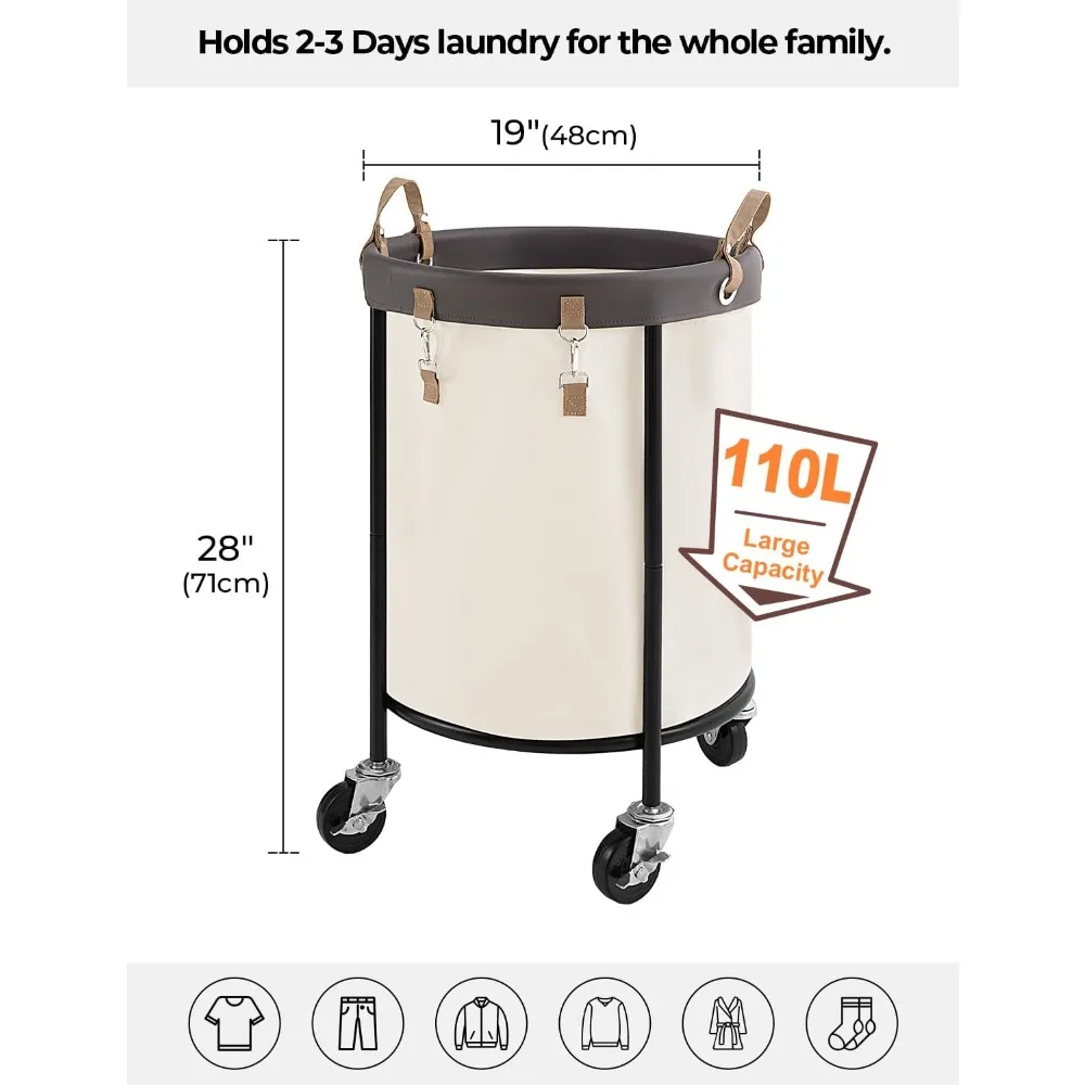 

120L Rolling Laundry Basket, Clothes Hamper with Wheels, Round Clothing Cart with Steel Frame and Removable Bag, 1-Pack