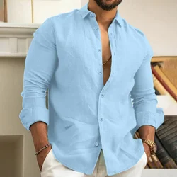 Men's shirt linen shirt 3D printed solid long-sleeved lapel clothing fashionable casual large size XS-6XL comfortable fabric