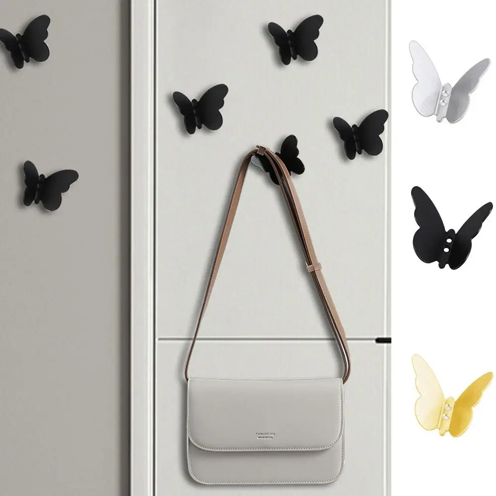 Wall Mounted Hook Kitchen Bathroom Accessories Stainless Steel Towel Key Coat Hooks Punching Back Door Butterfly Storage Hanger