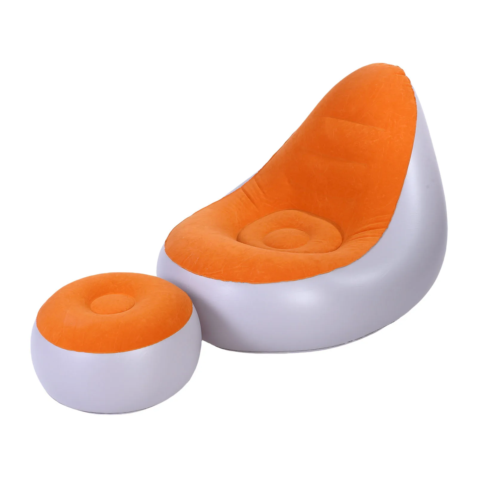 Aufblasbarer Lounge-Stuhl mit Fußhocker, PVC-Beflockung, wasserdicht, zusammenklappbar, aufblasbarer, fauler Sofastuhl für Zuhause