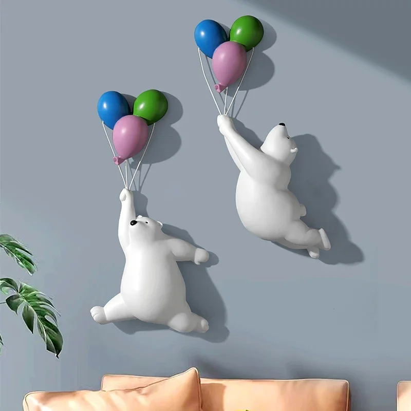 Resin Bear Animal Sculpture Nordic Creative Wall Balloon Wall Decor Pendant Living Room Children's
