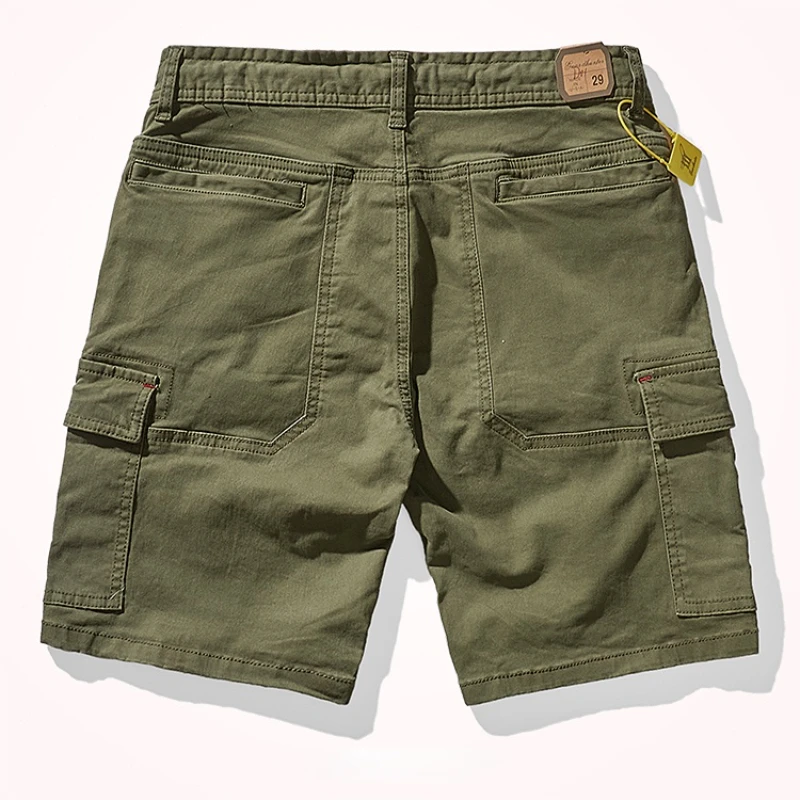 Summer Army green cargo shorts men's fashion multi-pocket outdoor cotton elastic woven n-style retro casual pants