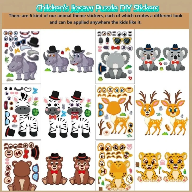 

Children's Cartoon Stickers Animal Jigsaw Puzzle Stickers Parent-Child Interaction Educational Intelligent Puzzles DIY Stickers