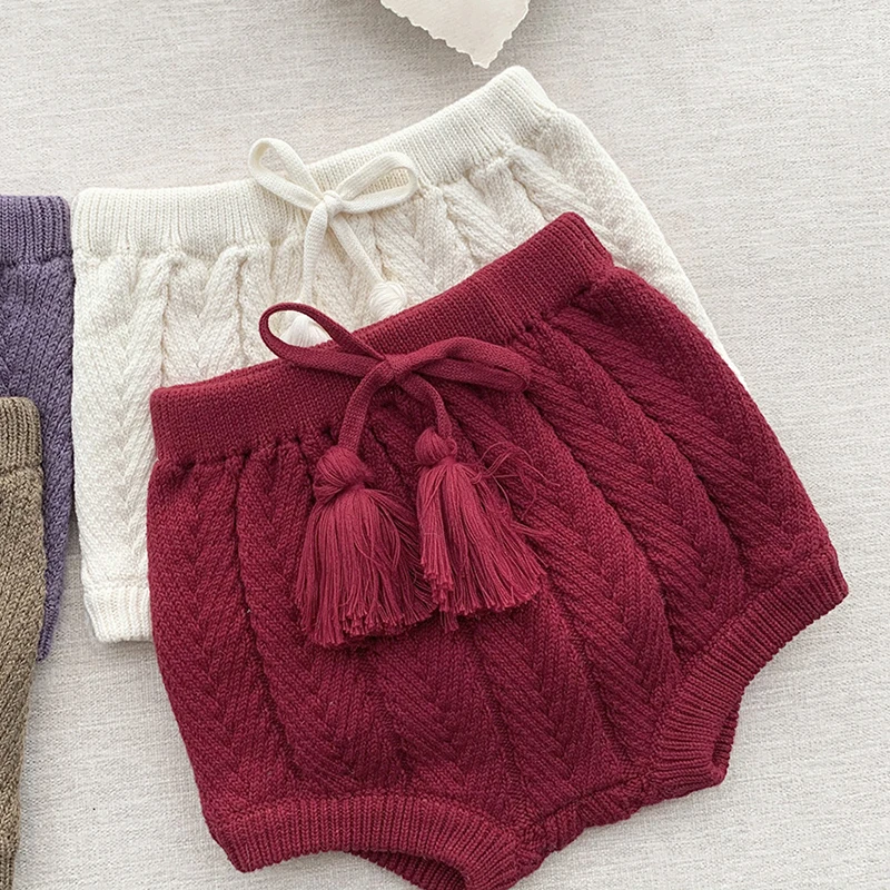 New Baby Kids Knitted Bloomer Shorts Kids Knitting PP Shorts Newborn Girls Clothes Tassels Shorts Cotton Knitting Design Vintage