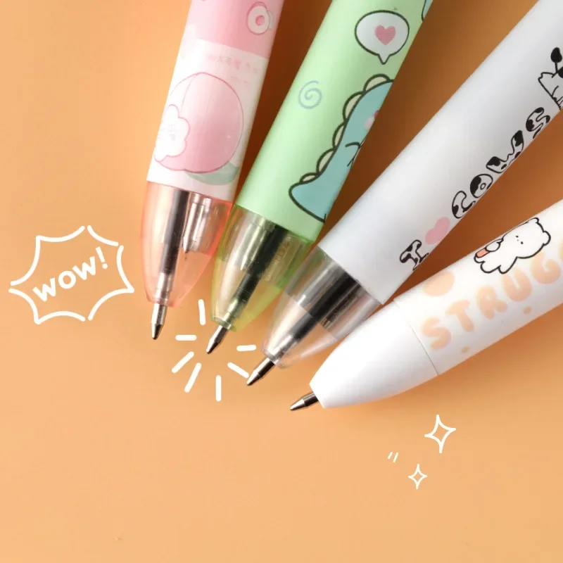 20Pcs/Lot Kawaii Cartoon 4 Colors Ballpoint Pen Cute Cow Bear Dinosaur Peach Multicolor Pens School Office Writing Stationery