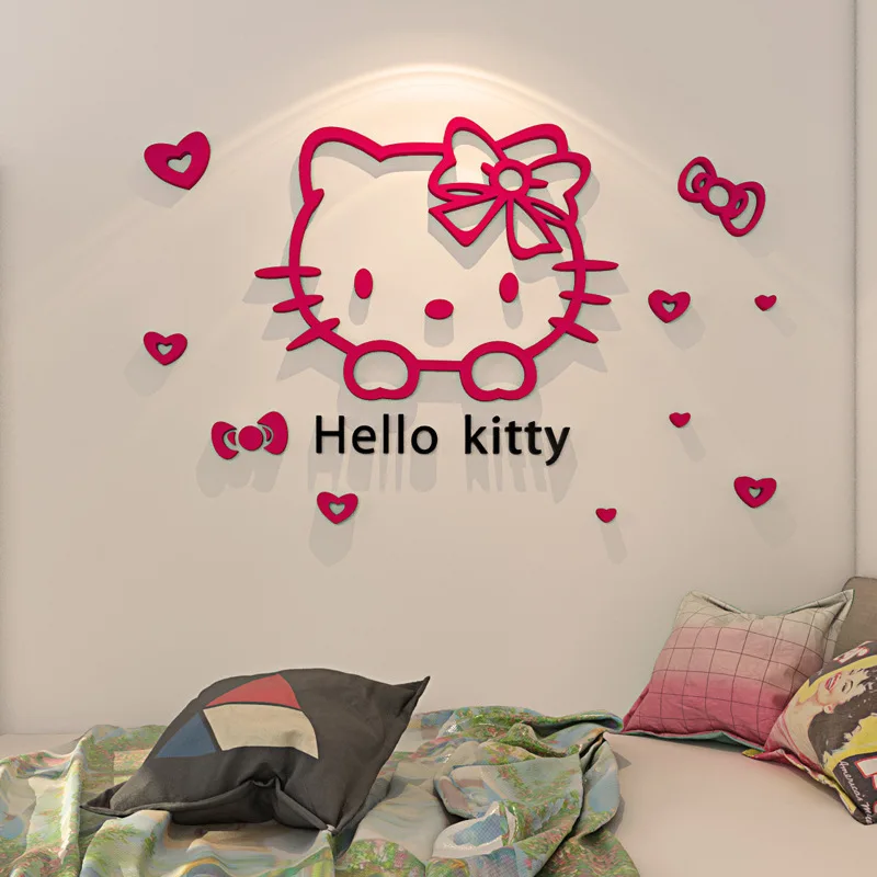 Cute Sanrio Hello Kitty Acrylic 3D Stereo Wall Stickers Cartoon Girl Bedroom Children\'s Room Bedside Decoration Stickers Gift