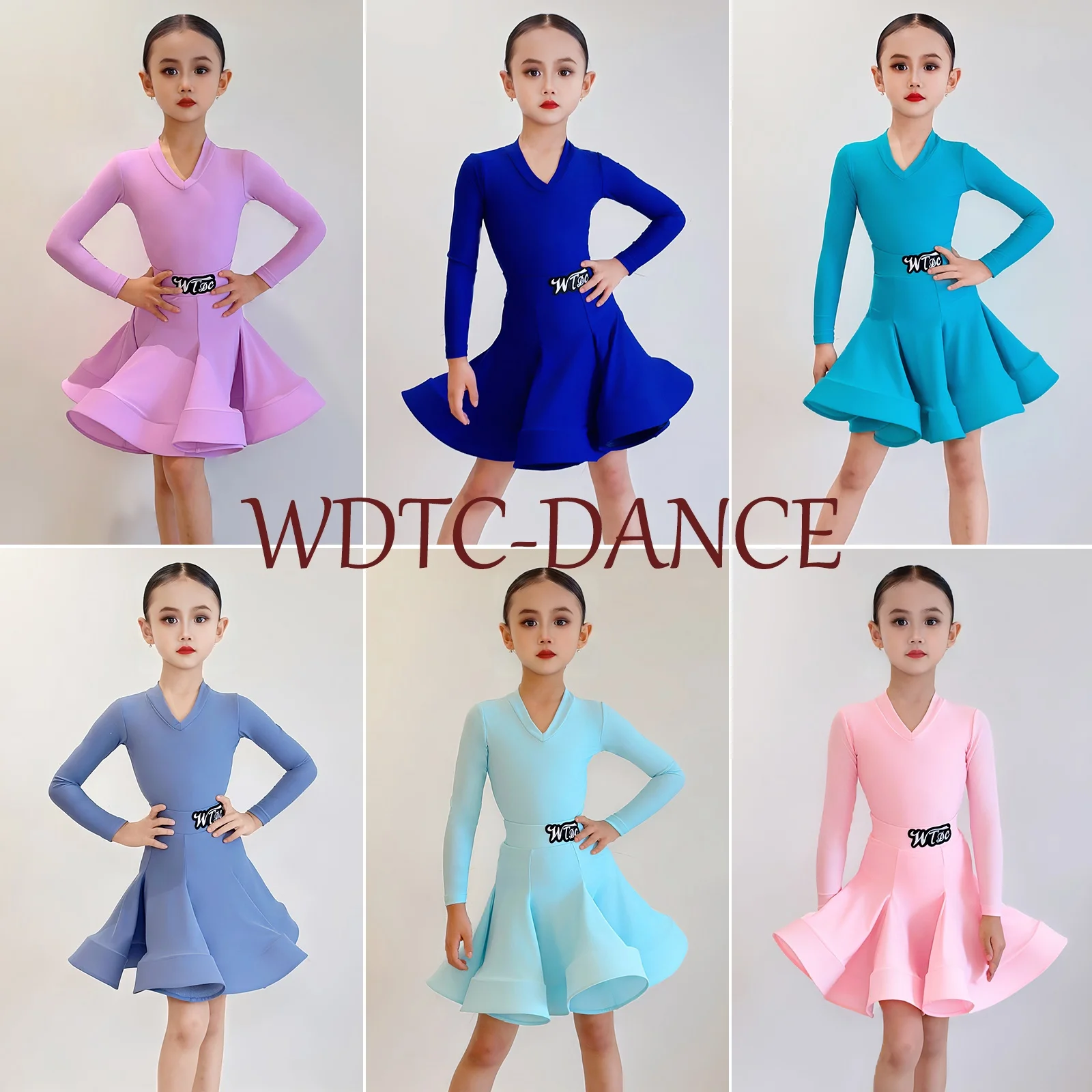 

2025 Girls Latin Dance Competition Clothing N Neck Long Sleeves Dance Clothes Cha Cha Dance Training Performance Dress DNV23682