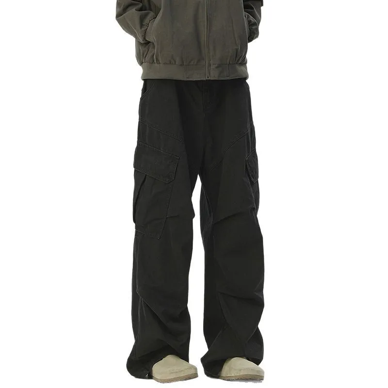 กางเกงลำลองผู้ชายขาตรงทรงขากว้างกางเกงฤดูใบไม้ร่วง/ฤดูหนาวแบรนด์อินเทรนด์สำหรับคู่รัก