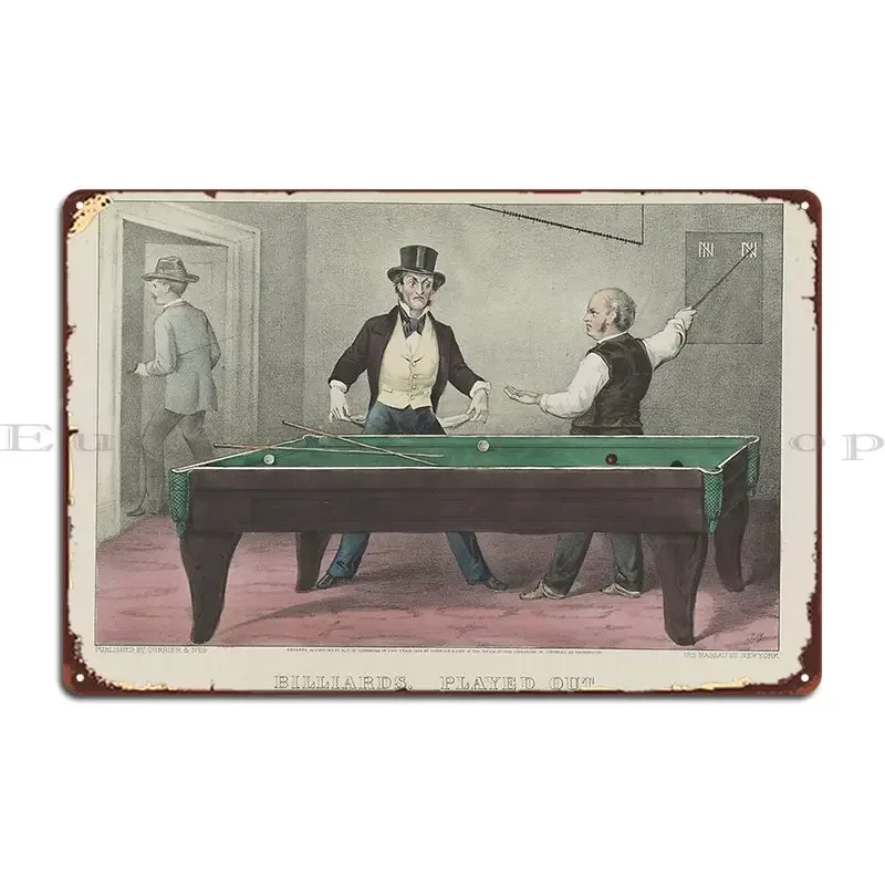 Vintage Billiards Game Illustration 1874 Metal Sign Designing Cinema Garage Bar Living Room Tin Sign Poster