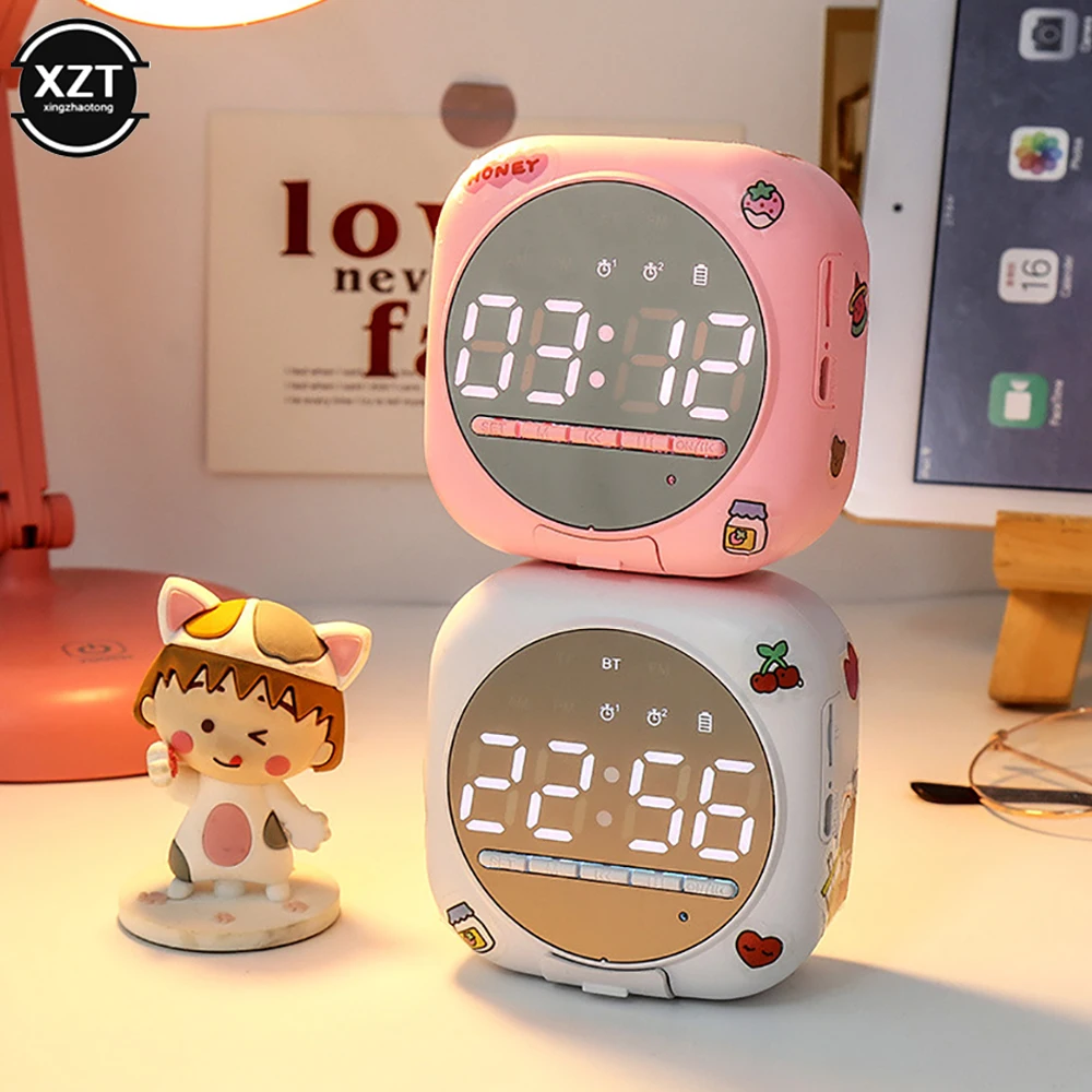 Mini Bluetooth Home Alarm Clock Speaker Large Volume Outdoor Subwoofer Multi-functional Cute Cartoon Girl Small Stereo