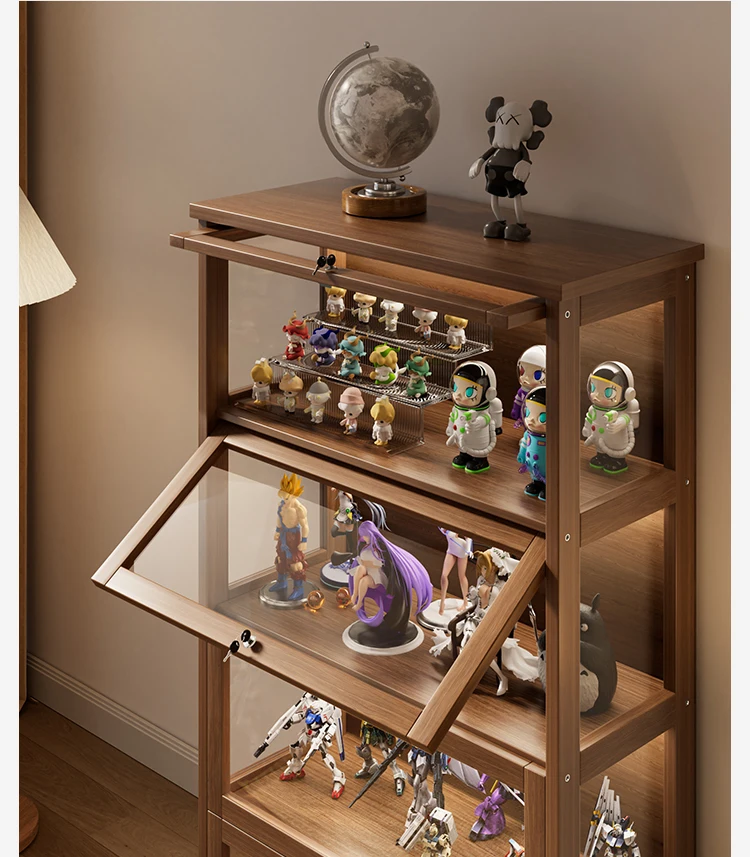 

Solid wood figure display cabinet with lock locker model transparent gift blind box storage wine cabinet floor-to-ceiling glass