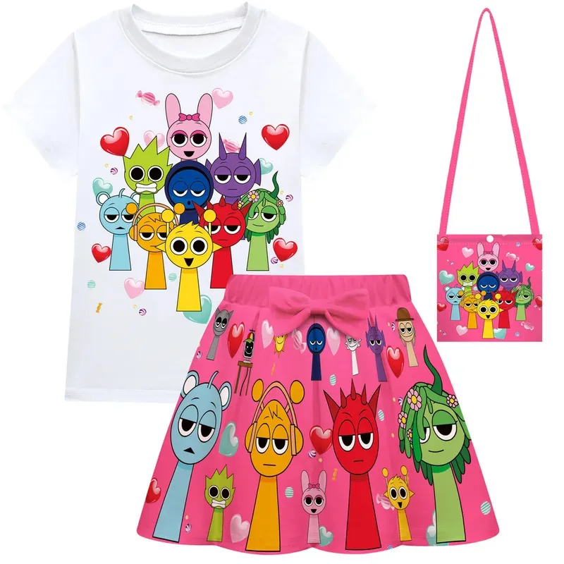 

2025 New Halloween Summer girl Spronki Plush cosplay costume theme party T-shirt skirt bag princess set Halloween carnival casua