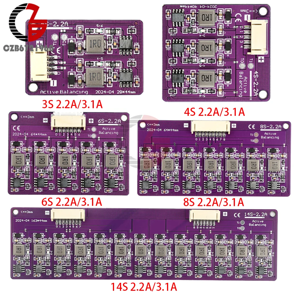 

3S 4S 6S 8S 14S 2.2A 3.1A Active Equalizer Board BMS Balancer Lithium Battery Packs High Current Inductive Balance Board