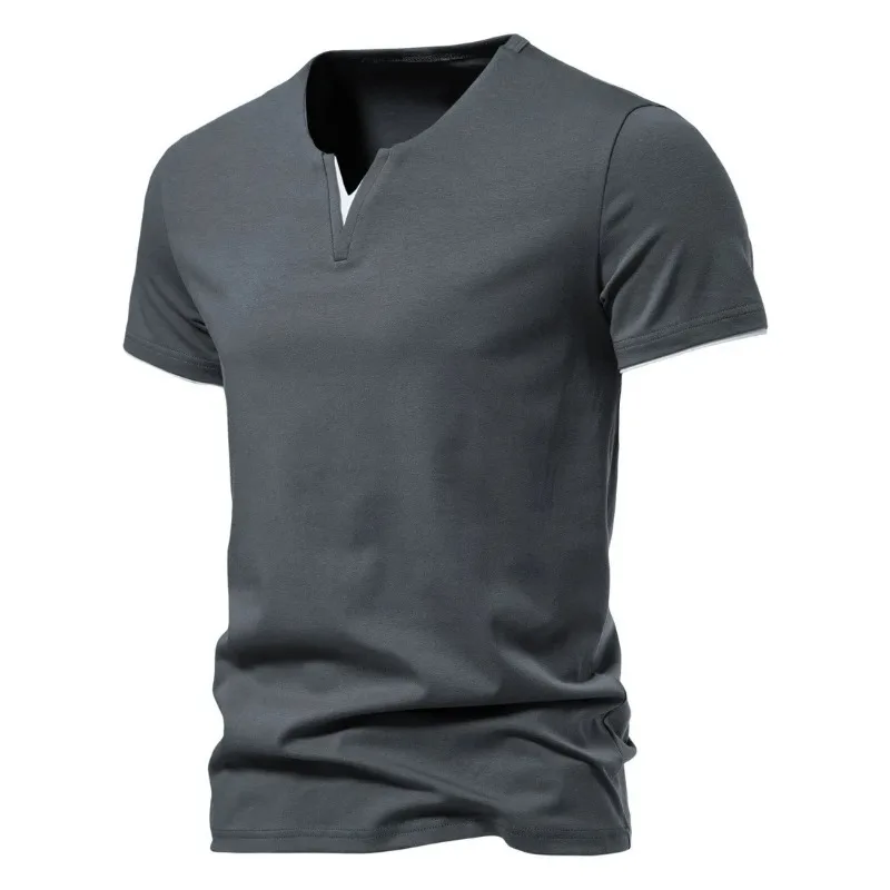 Summer Mens Short Sleeve Henley V-neck Lightweight TShirts Casual Cotton Slim Fit Basic Loose Fitness Sports Breathable Top