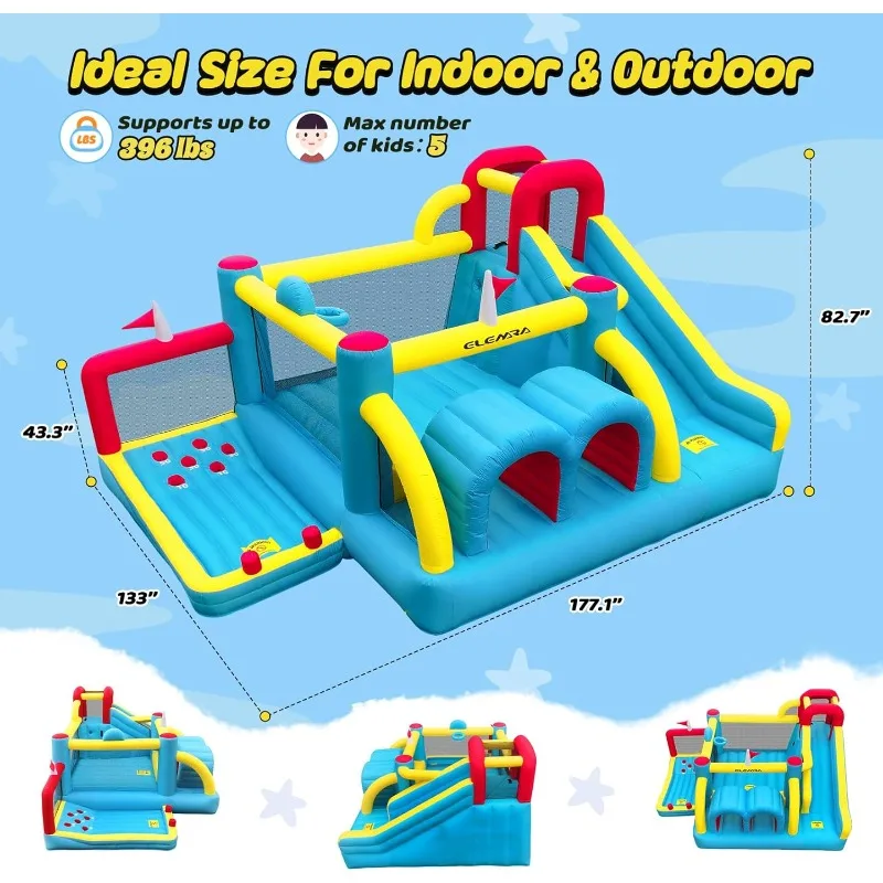 Inflatable Bounce House, 15x12’XL Golf Inflatable Bouncer with 750W Blower, Bouncy House with Slide,Golf Area,Bouncer,Tunnels