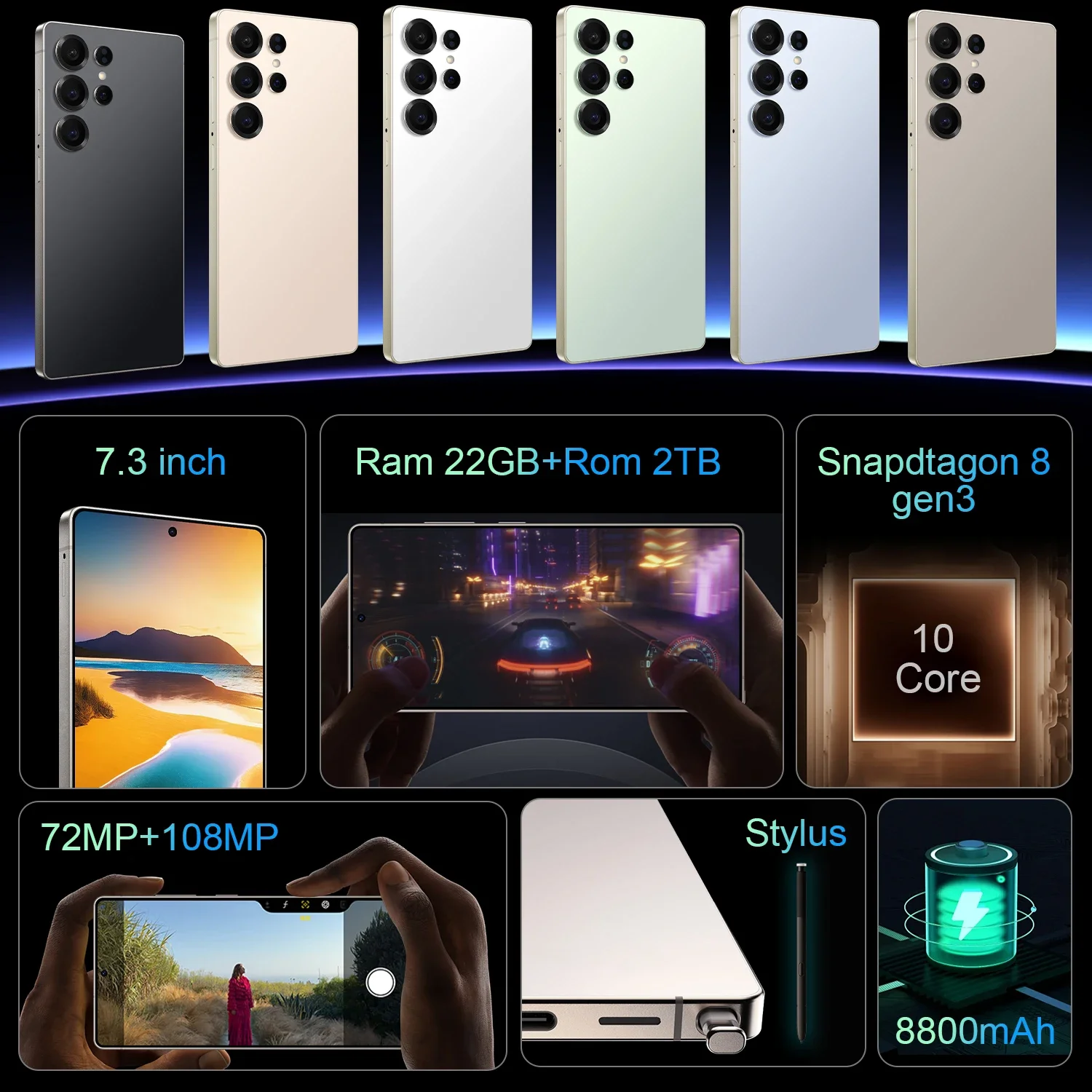 S25 Ultra Mobile Phones 7.3 HD Screen SmartPhone Original 22GB+2TB 4G 5G Dual Sim Celulares Android Unlocked 8800mAh Cell Phone