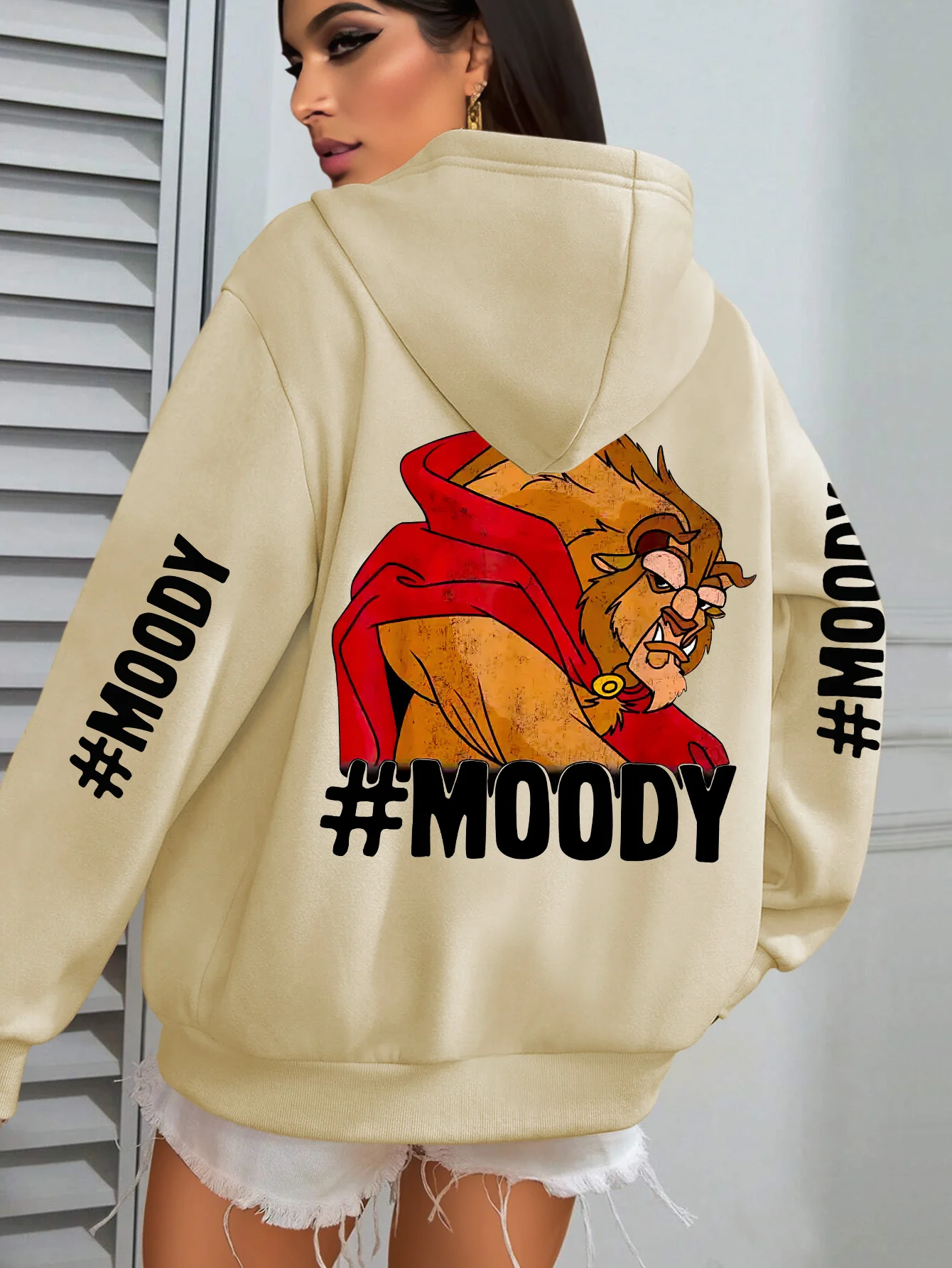 

Женская флисовая толстовка с капюшоном Disney Beauty and The Beast на осень и зиму, уличная одежда унисекс, свободная повседневная одежда большого размера