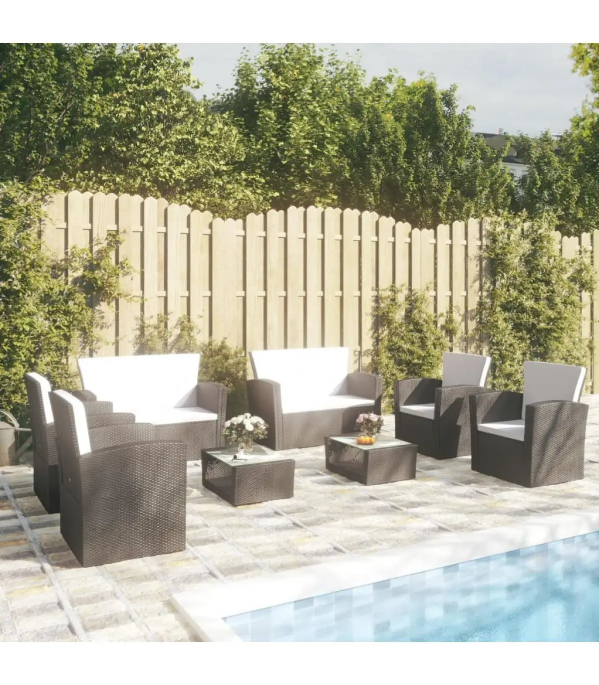 Garden sets garden furniture Set 8 pieces and black synthetic rattan cushions