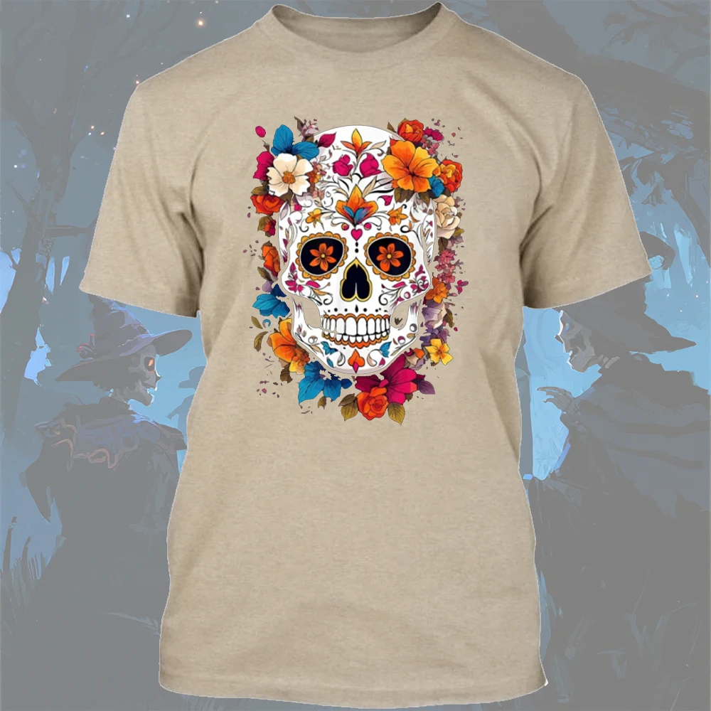 تي شيرت جمجمة السكر |   تي شيرت La Catrina Day of The Dead Halloween للجنسين تي شيرت قطني مطبوع للرجال على الطراز القوطي