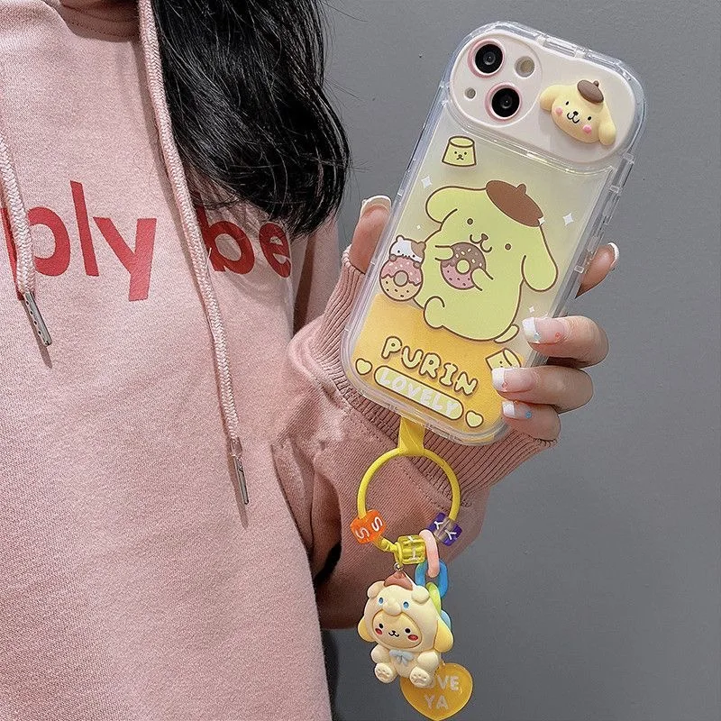 Cartoon Hello Kitty Cinnamoroll With Pendant Phone Cases For iPhone 15 14 13 12 11 Pro Max Mini XR XS MAX 8 X 7 Soft Back Cover