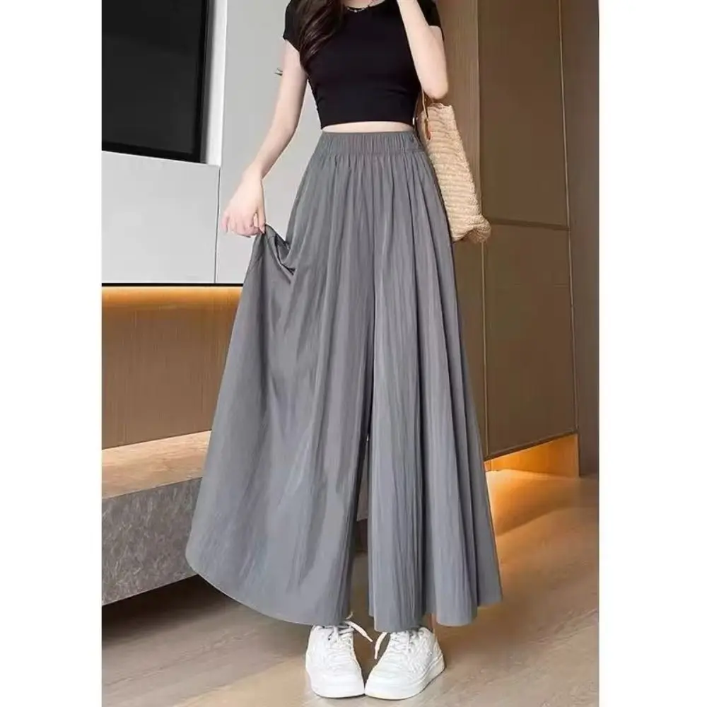 High Waist Palazzo Pants Breathable Stretchy Wide Leg Pants Solid Color Lightweight A-Line Wide Leg Trousers Spring Season