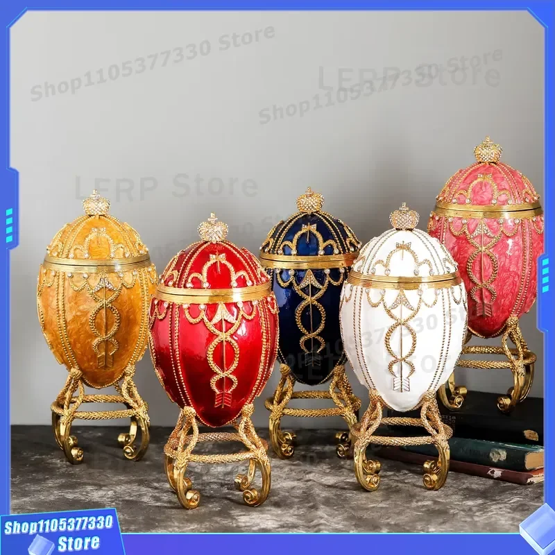 Large Metallic Enamel Faberge Egg Craft Unique Home Decor Exquisite Birthday Party Holiday Gift Ornament Display Piece