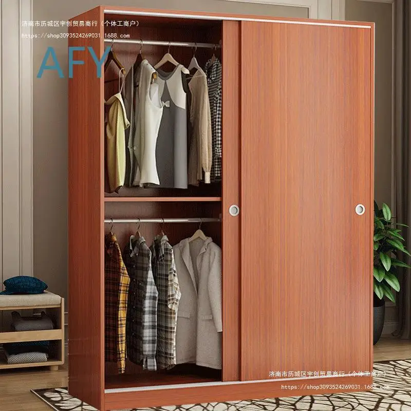 Wood Wardrobe for Assembly Minimalist Solid Wood Sliding Door Economical Home Bedroom Storage Cabinet 2 Door Coat Closet