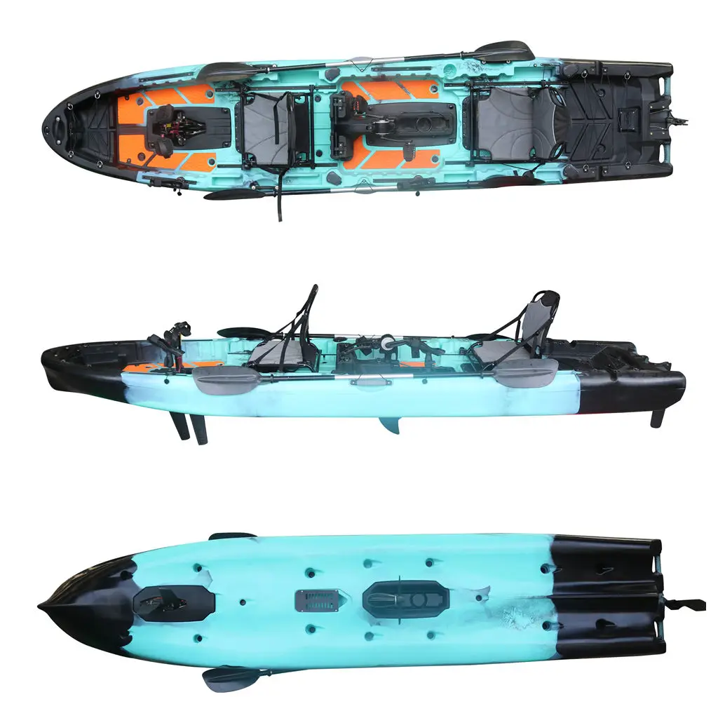 14ft tandem Ocean Pedal Kayak Double Seats Propeller Fin Pedal Drive System Camping Sit on Top Fishing Angler Two Person HDPE
