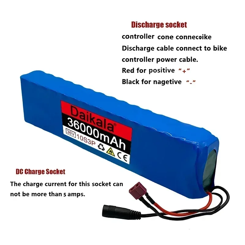 10S3P 36V 36Ah 18650 600W بطارية ليثيوم قابلة للشحن للدراجات والدراجات البخارية والمركبات الكهربائية مع BMS