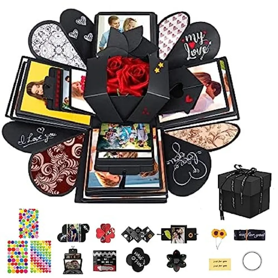 Explosion Box 4 Faces Creative Gift Box, Love Memory DIY Handmade Photo Album Scrapbook, Surprise Birthday Gift, Wedding or Val