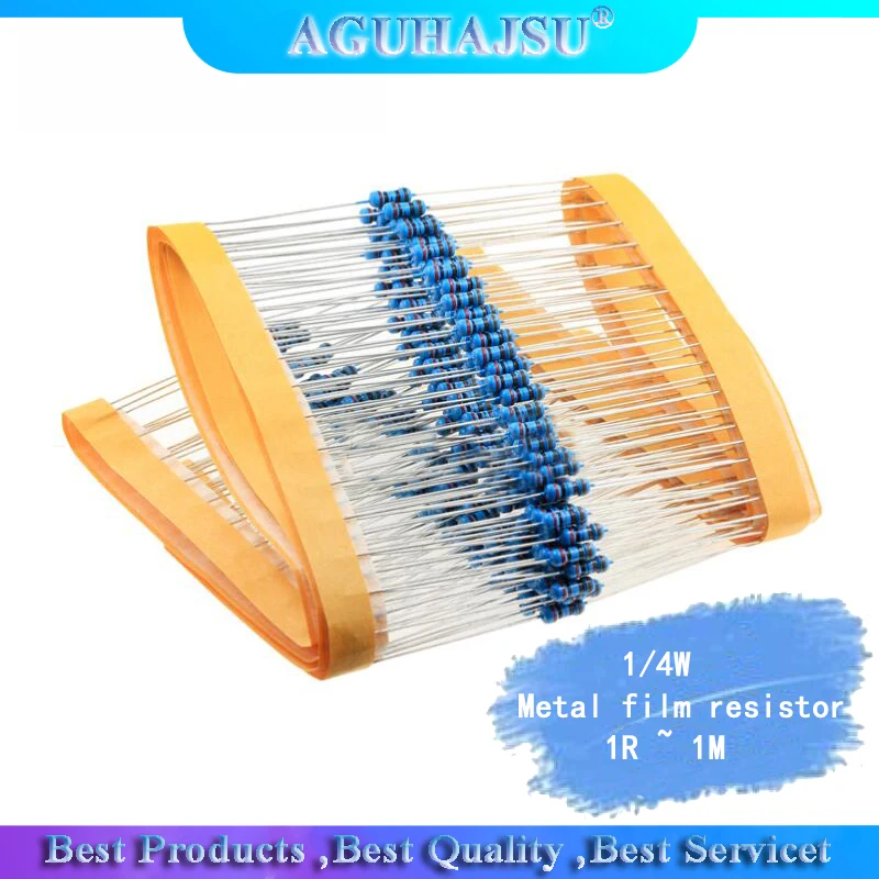 

100pcs 1/4W Metal film resistor 1R ~ 1M 100R 220R 330R 1K 1.5K 2.2K 3.3K 4.7K 10K 22K 47K 100K 100 220 330 1K5 2K2 3K3 4K7 ohm