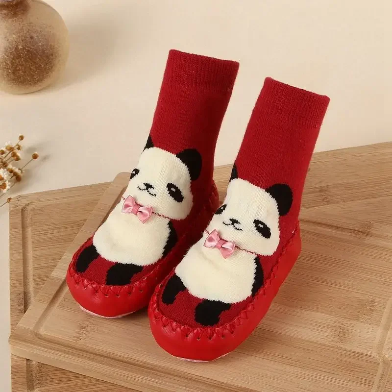 Autumn Winter New Baby Boys Shoes Socks Baby Floor Socks Anti-skid Leather Soles Toddler Socks Cute Cartoon Girls Socks Shoes