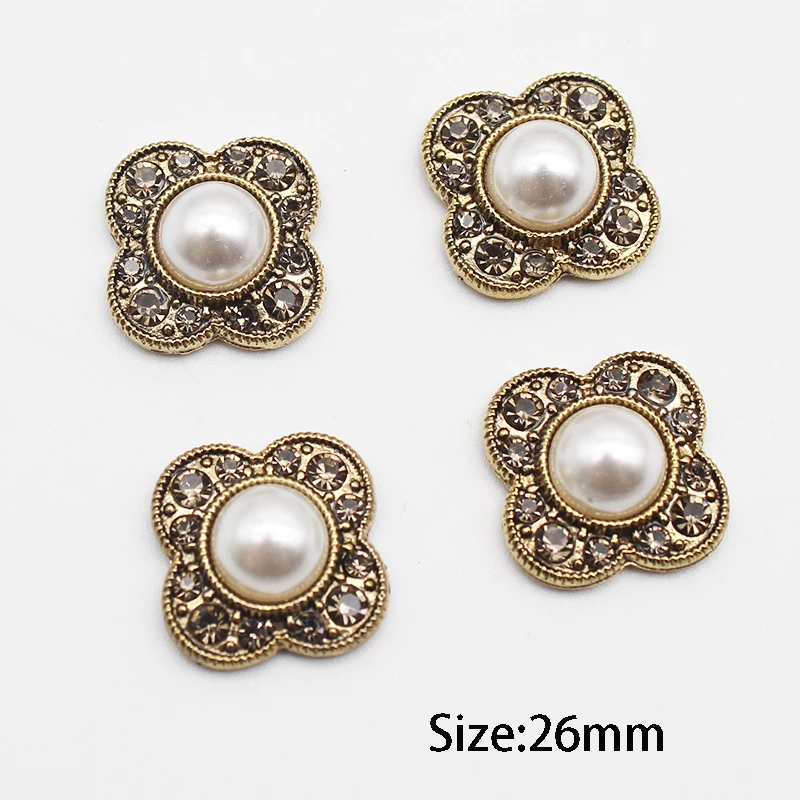 

DIY 26mm Round Pearl Alloy Rhinestone Flat Bottom Fitting Wedding Bride Hand-held Flower Decoration