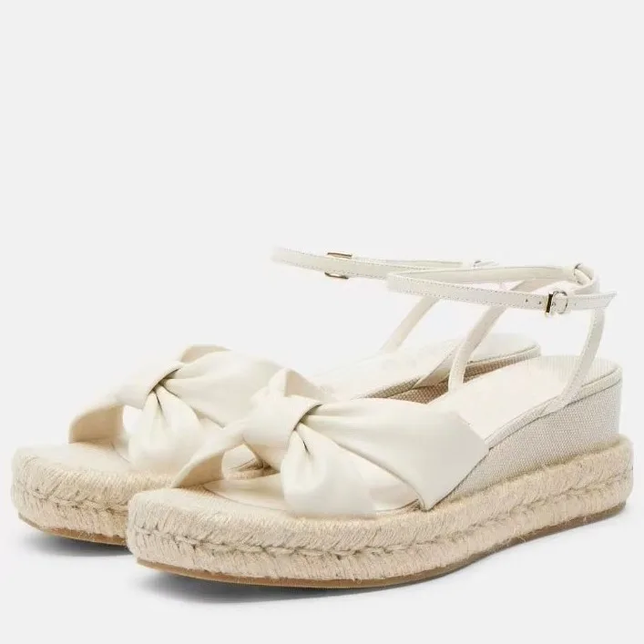 Women Thick Soled Sponge Sandals For Summer 2026 New Button Bow Plus Size With Sloping Heels Roman Shoes Gladiator Brand