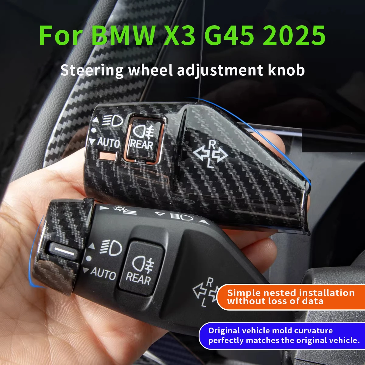 

For BMW X3 G45 2025 Turn signal lever with rain repellent decorative protection cover made of carbon fiber interior re-laminated