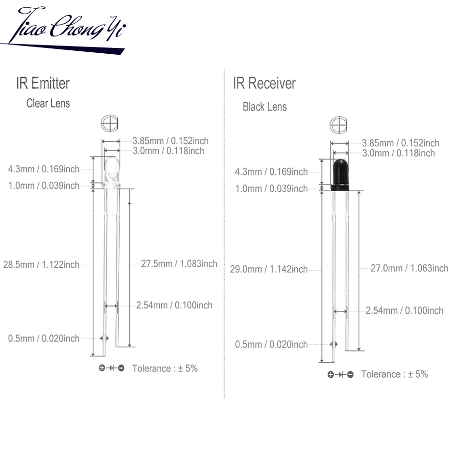 3mm IR LEDs Emitting Diode F3mm 850nm 940nm 2pin Infrared Emitter and IR Receiver Diode Phototransistor Photodiode Invisible DIY